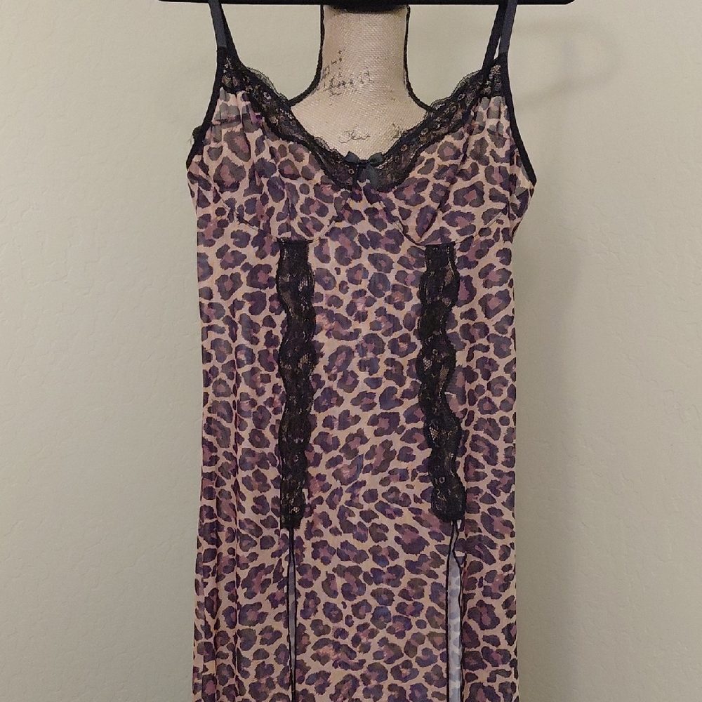 DOLLSKILL CURRENT MOOD XXL SEXY COVER GIRL SLIP DRESS SHEER MESH LEAPARD PRINT